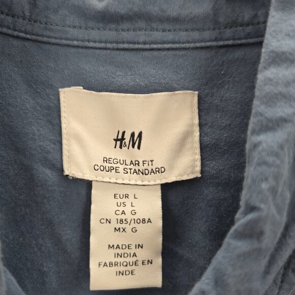 H&M Blue Long Sleeve Button Down Cotton Mens Shirt Large - Picture 5 of 6
